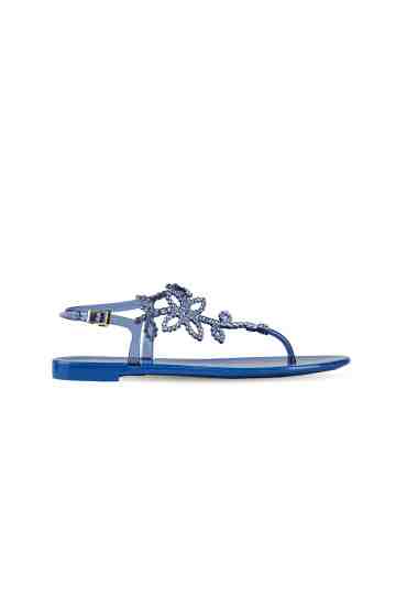 Blue Jelly Sandals With Crystal Ornament