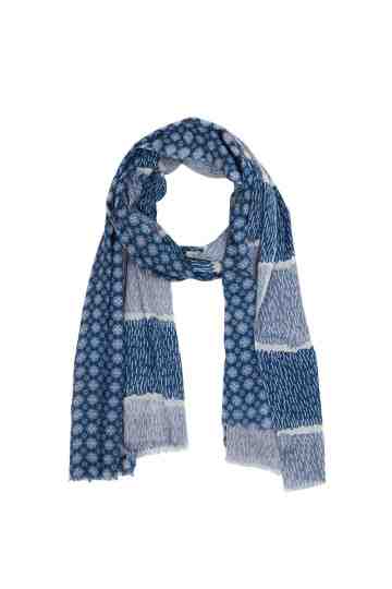 Blue And White Scarf With Combo Pattern