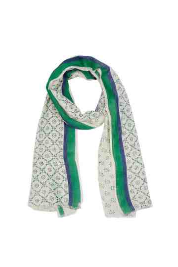 White Scarf With Green Floral Pattern