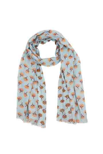 Light Blue Scarf With Yellow Floral Pattern