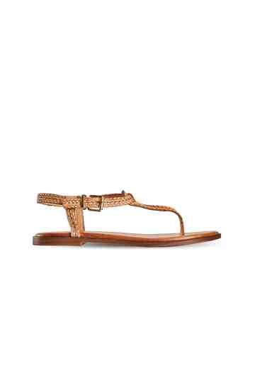 Tan Braided Leather Flat Sandals