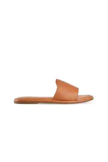 Tan Leather Flat Slippers
