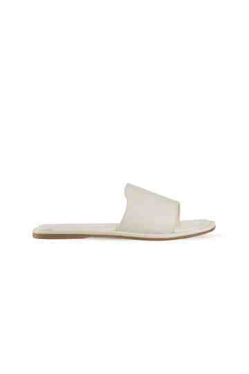 Ivory Leather Flat Slippers