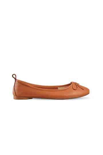 Brown Leather Bow Tie Ballerinas