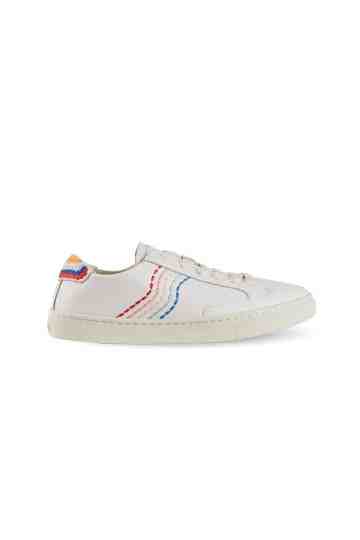 "Retro Stripe" White Leather Sneakers