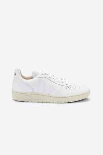 V 10 Full White Perforated Leather Sneakers