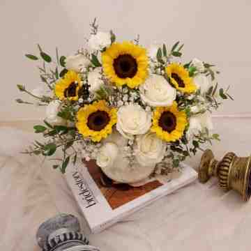 Rustic Vase Arrangement with Imported Sun Flowers