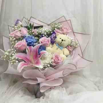Custom Pastel Bouquet with Bear